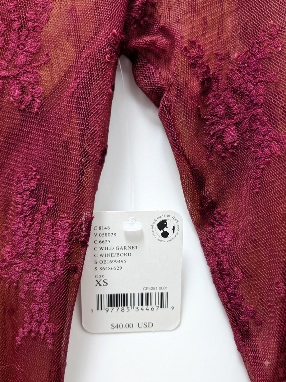 NWT| Intimately Free People ♡ Wild Garnet Lace Sheer Mesh Top - Picture 3 of 3